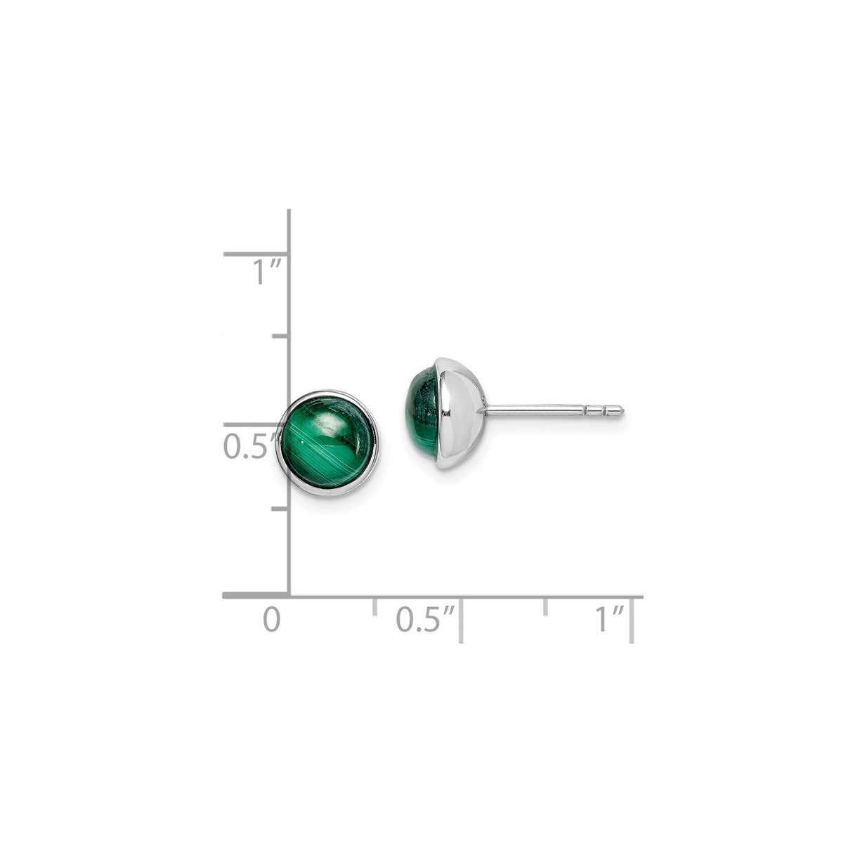 Sterling Silver Stud Earrings with Malachite Cabochon, Round Striped Stone Design for Women
