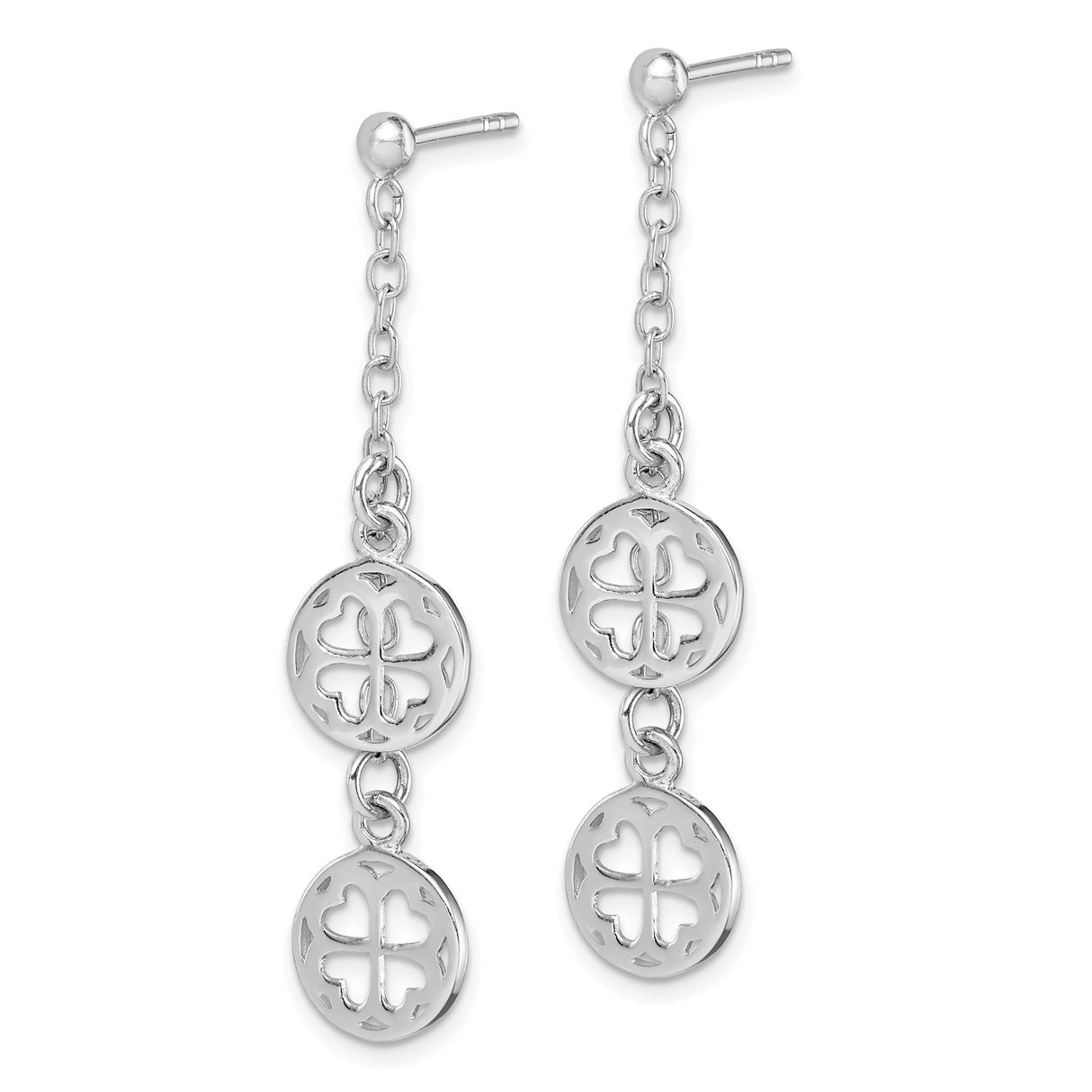 Sterling Silver Four Leaf Clover Dangle Earrings with Delicate Chain, Boho Celtic Style