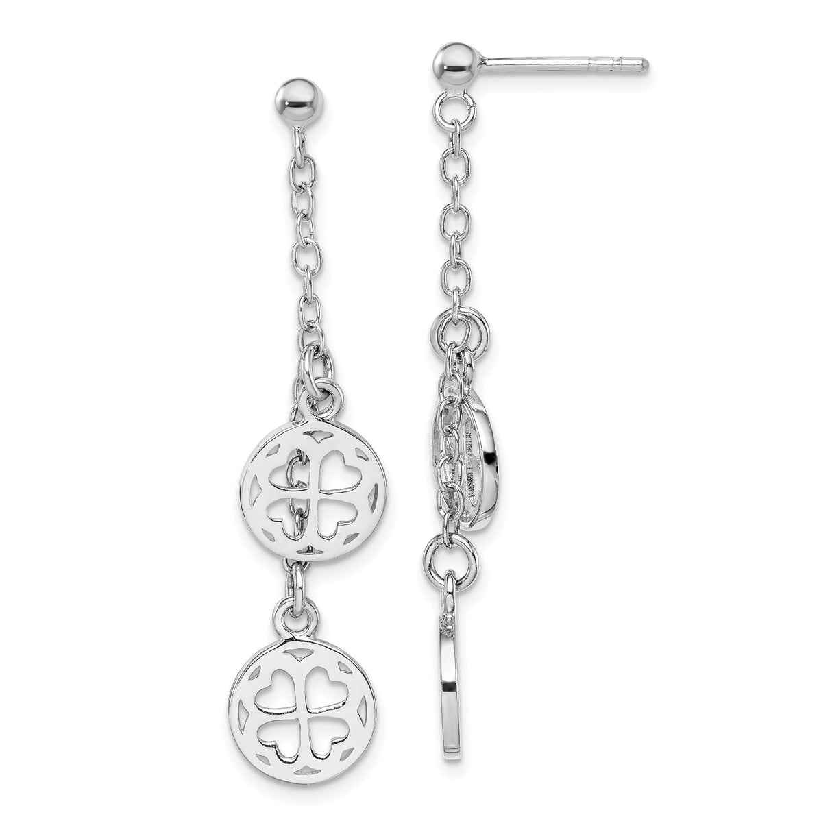 Sterling Silver Four Leaf Clover Dangle Earrings with Delicate Chain, Boho Celtic Style
