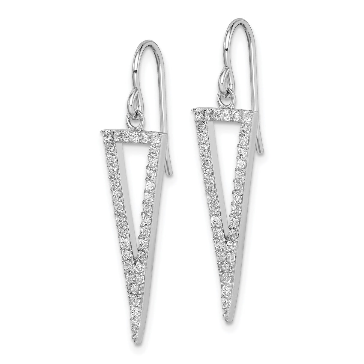 Sterling Silver Triangle Dangle Earrings with Cubic Zirconia, Open Geometric Drop Style