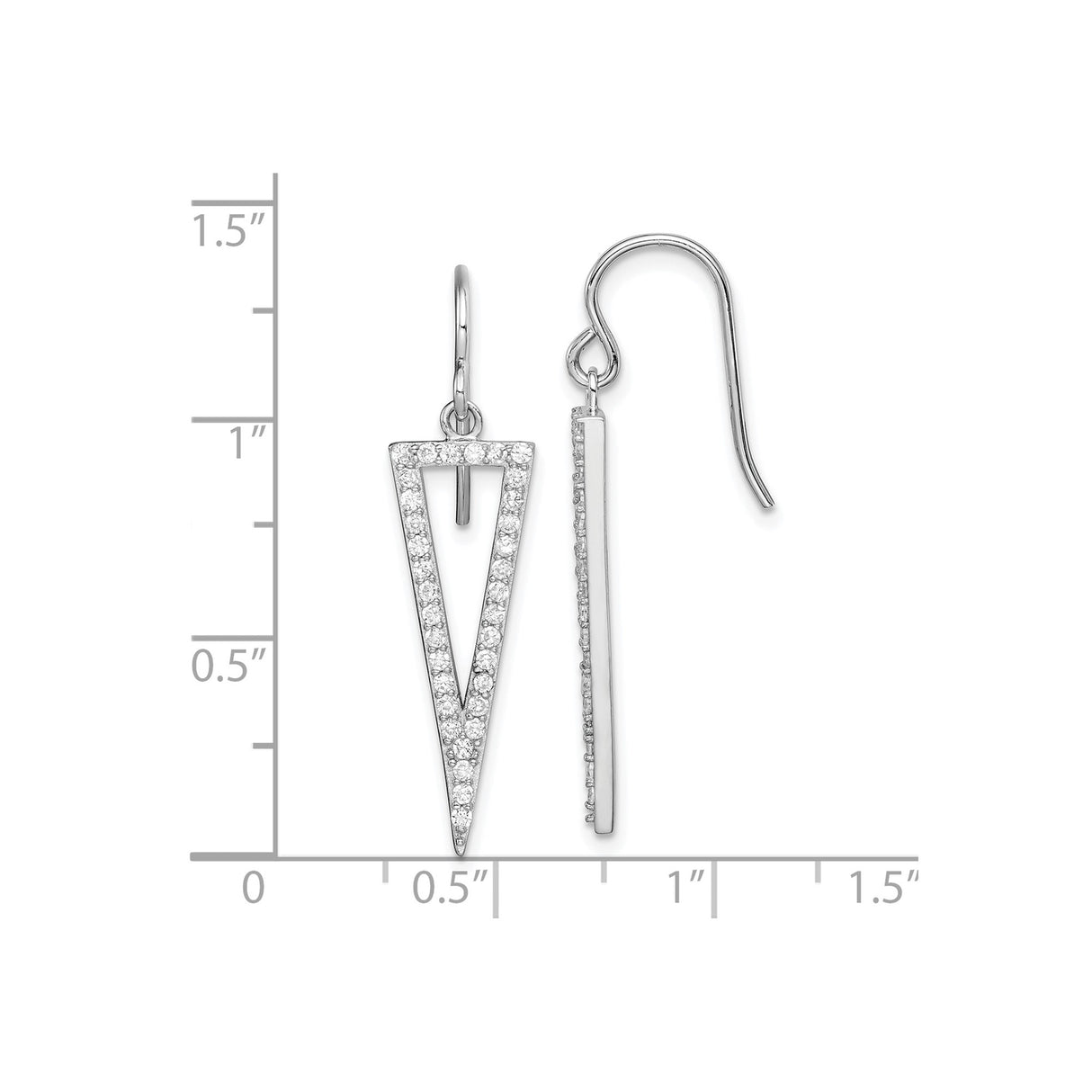 Sterling Silver Triangle Dangle Earrings with Cubic Zirconia, Open Geometric Drop Style