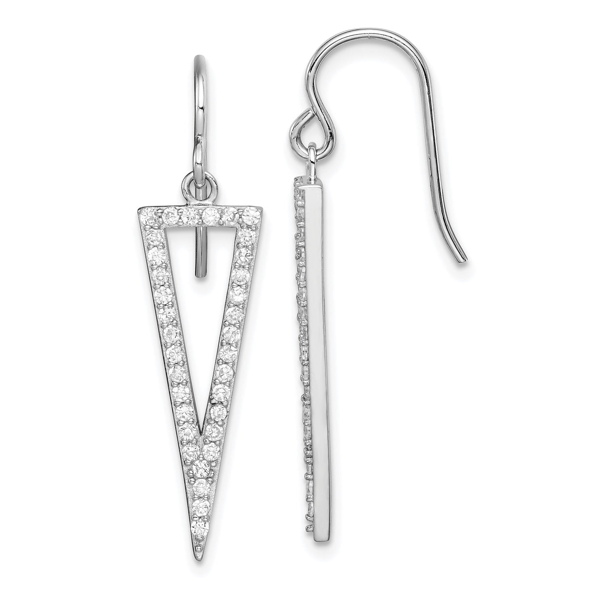 Sterling Silver Triangle Dangle Earrings with Cubic Zirconia, Open Geometric Drop Style