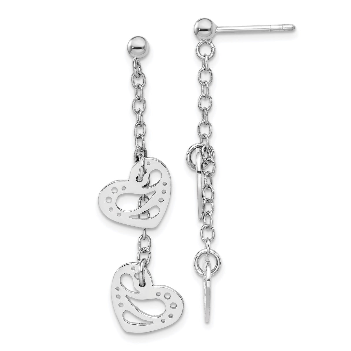 Sterling Silver Dangle Earrings with Openwork Heart Charms, Swirl and Dot Accents