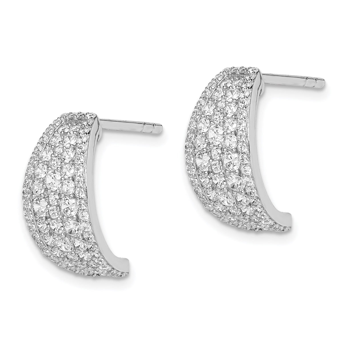 Sterling Silver Hoop Earrings with Cubic Zirconia, Tapered Multi Row Pave, Huggie Style