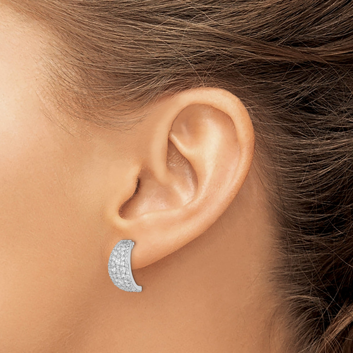 Sterling Silver Hoop Earrings with Cubic Zirconia, Tapered Multi Row Pave, Huggie Style