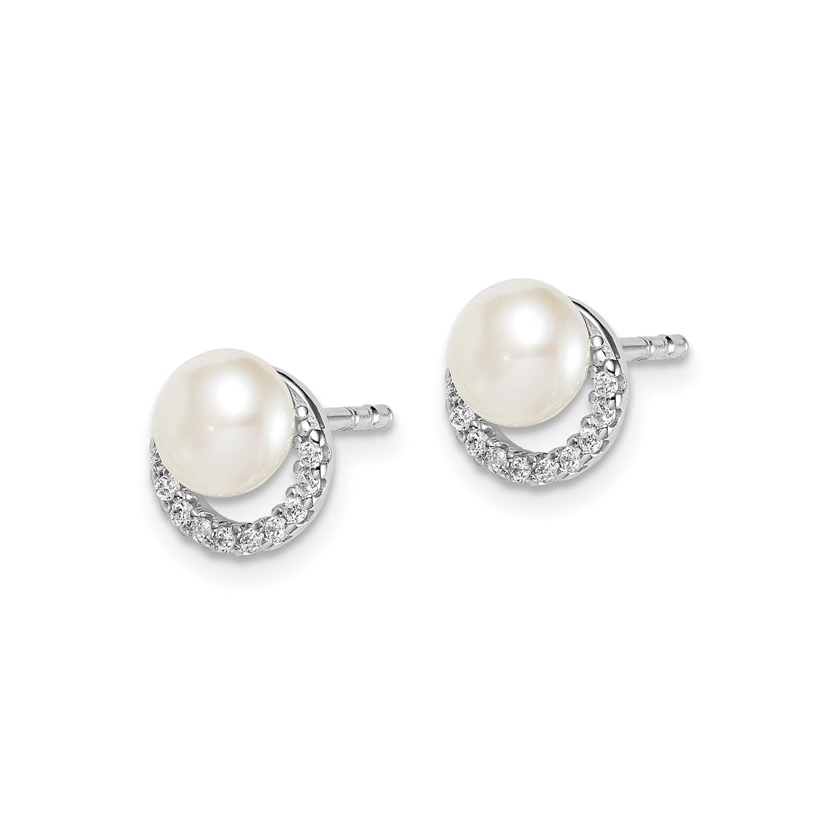 Sterling Silver Stud Earrings with Freshwater Pearls and Cubic Zirconia Circle Design