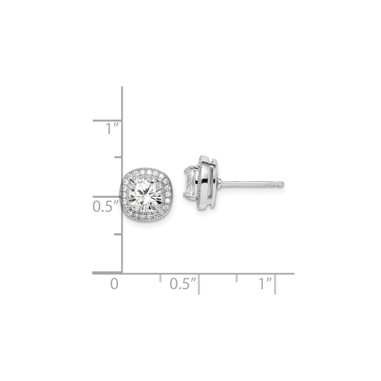 Sterling Silver Halo Stud Earrings with Cushion Cut Cubic Zirconia Center Stone