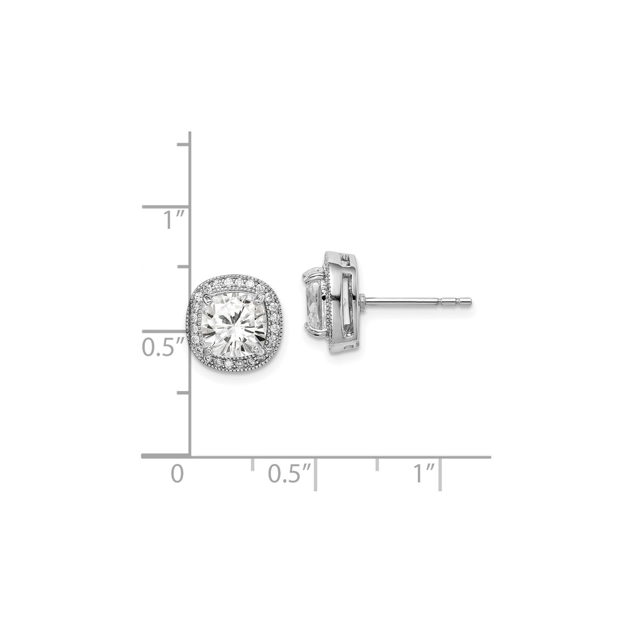 Sterling Silver Stud Earrings with Cushion Cut Cubic Zirconia and Halo Accents