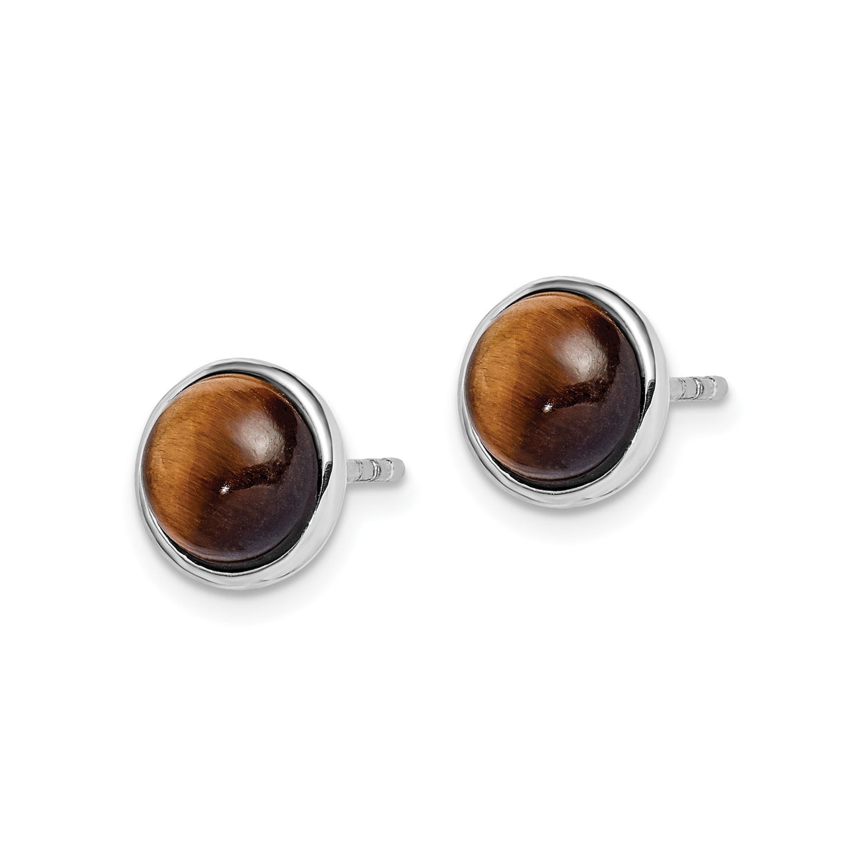 Sterling Silver Stud Earrings with Round Tigers Eye Cabochon Stones, Spiritual Jewelry