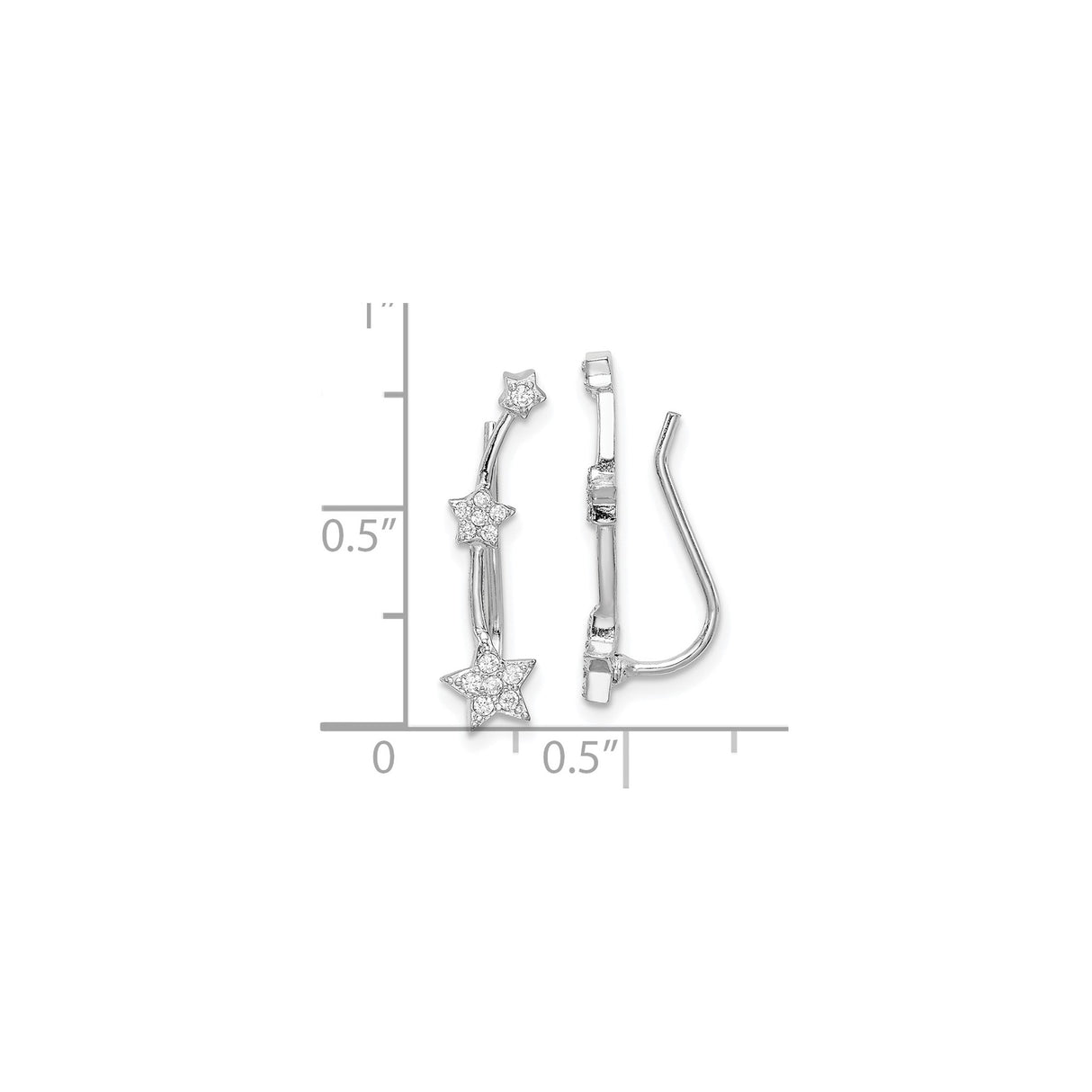 Sterling Silver Star Crawler Earrings with Cubic Zirconia, Celestial Themed Studs for Women