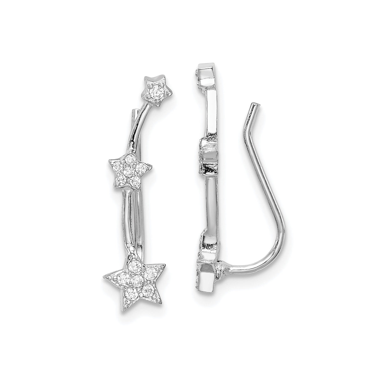 Sterling Silver Star Crawler Earrings with Cubic Zirconia, Celestial Themed Studs for Women