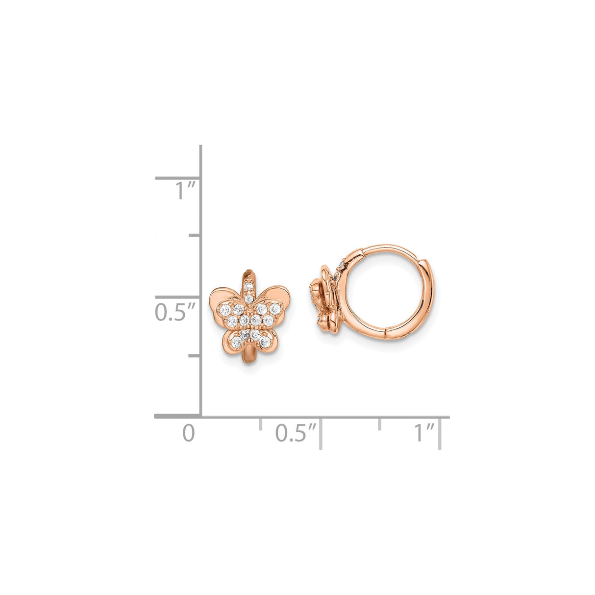 Sterling Silver Hoop Earrings with Butterfly Charms and Cubic Zirconia, Rose Gold-Plated for Women