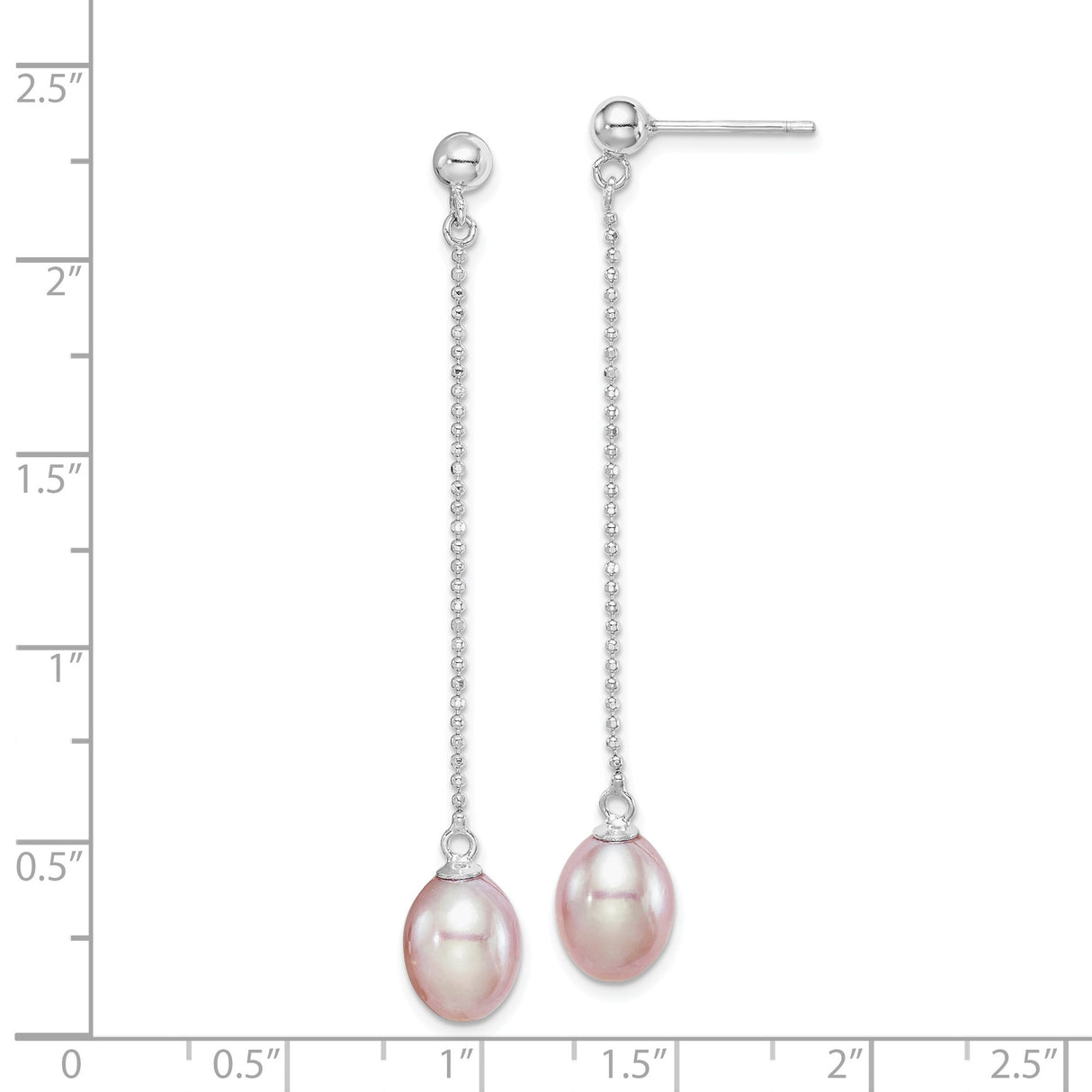 Sterling Silver Drop Earrings with Pink Freshwater Pearls, Delicate Chain Dangle Design