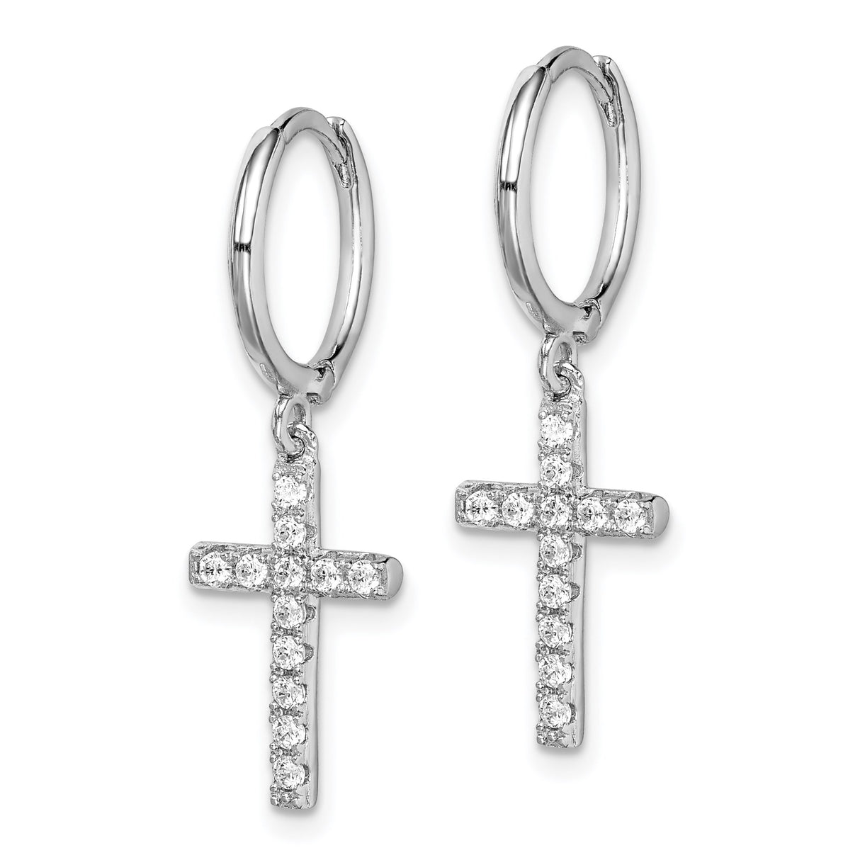 Sterling Silver Cross Hoop Earrings with Cubic Zirconia Dangle Charm, Rhodium Plated Religious Jewelry