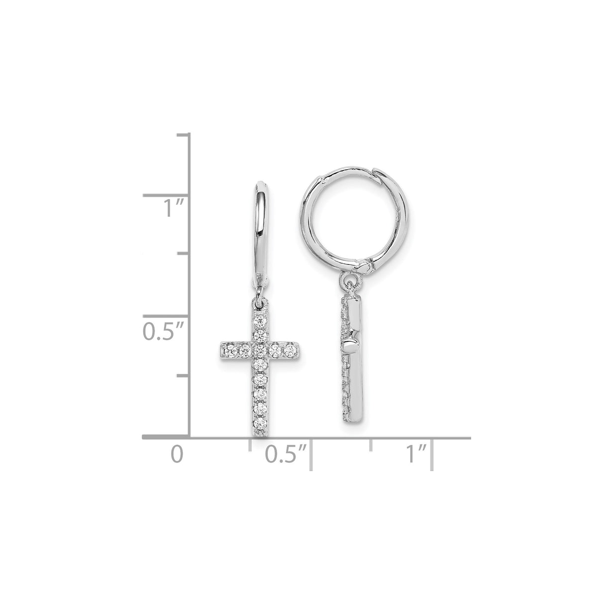 Sterling Silver Cross Hoop Earrings with Cubic Zirconia Dangle Charm, Rhodium Plated Religious Jewelry