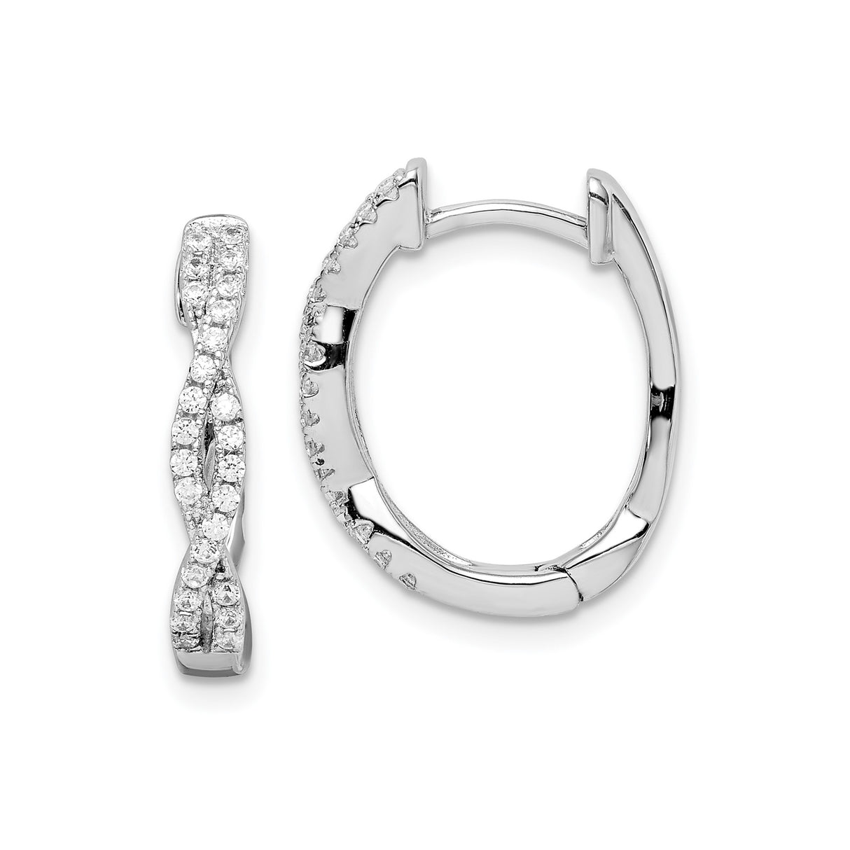 Sterling Silver Hoop Earrings with Cubic Zirconia, Twisted Infinity Huggie Style