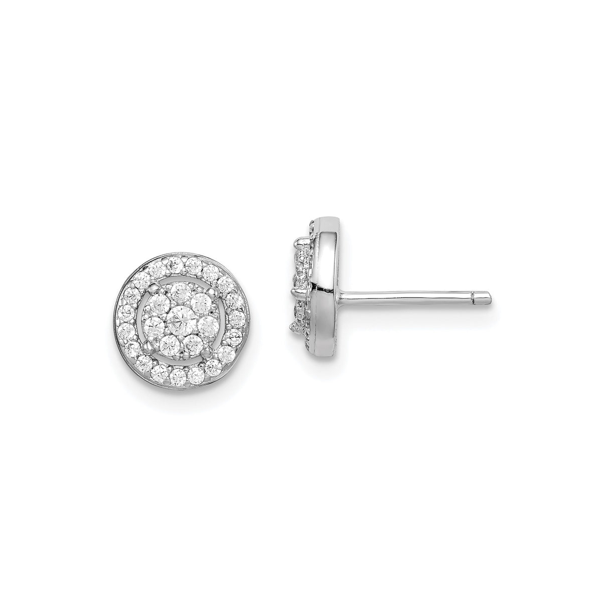Sterling Silver Stud Earrings with Cubic Zirconia, Double Halo Round Design