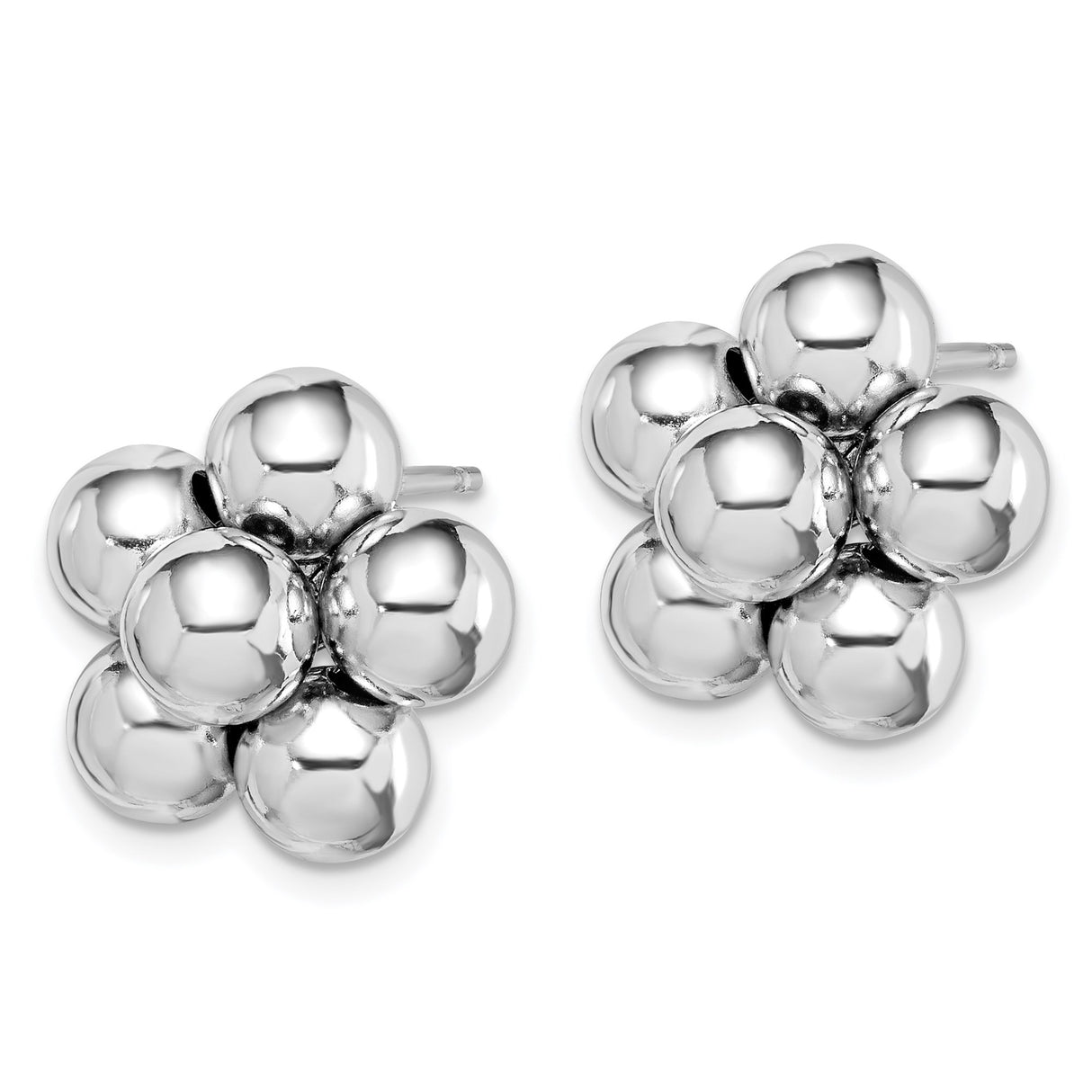 Sterling Silver Stud Earrings with Polished Silver Spheres in Floral Cluster Design