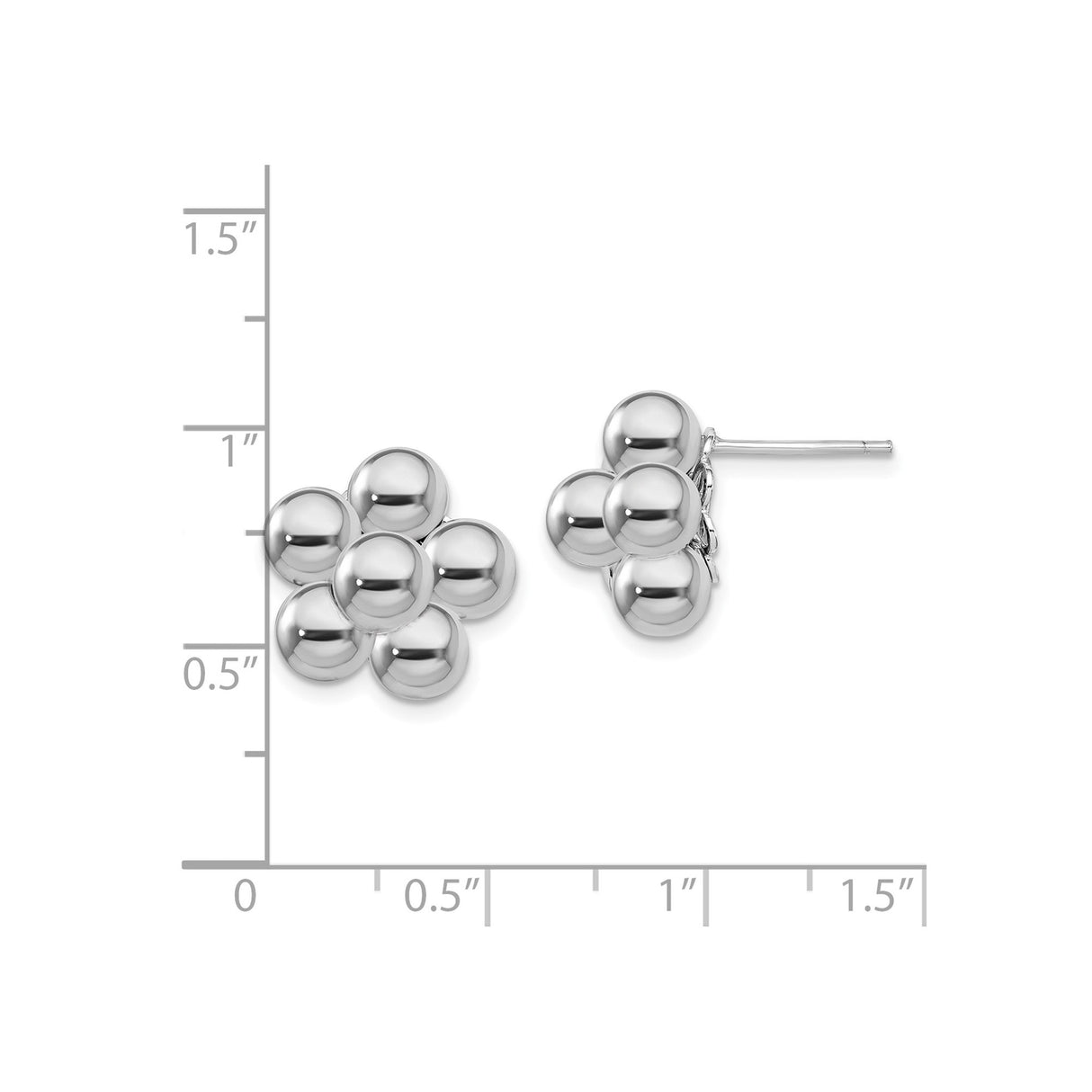 Sterling Silver Stud Earrings with Polished Silver Spheres in Floral Cluster Design