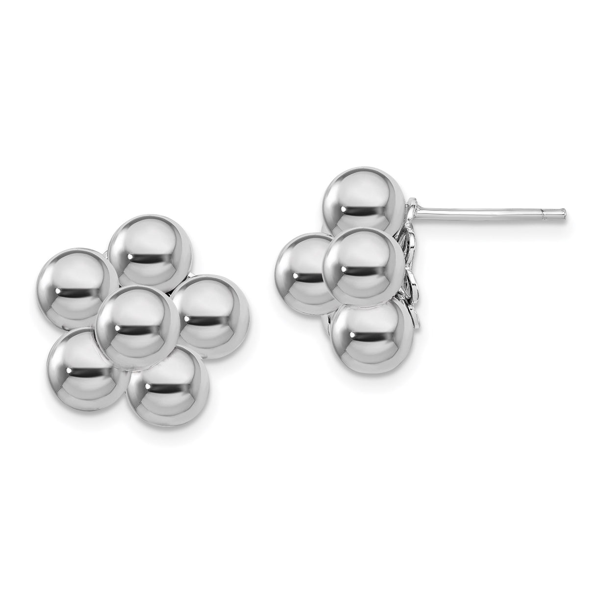 Sterling Silver Stud Earrings with Polished Silver Spheres in Floral Cluster Design