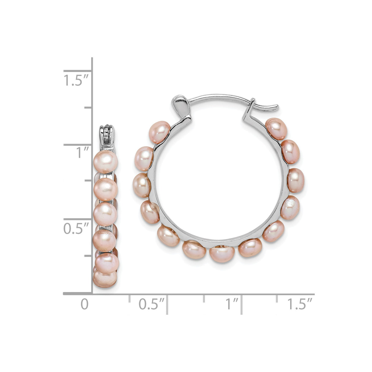 Sterling Silver Hoop Earrings with Pink Freshwater Cultured Pearls, Rhodium Finish