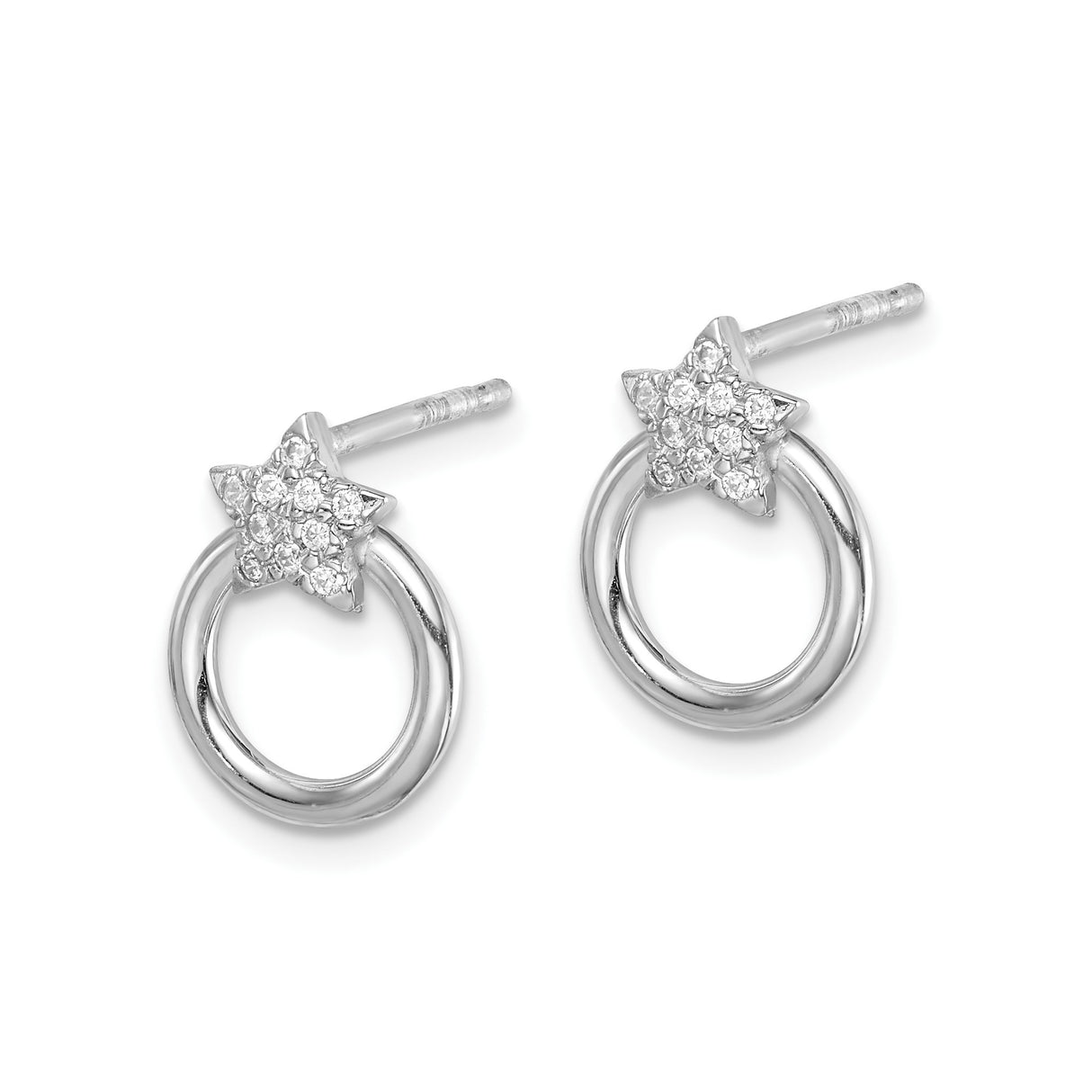 Sterling Silver Star and Hoop Stud Earrings with Cubic Zirconia Pavé Design