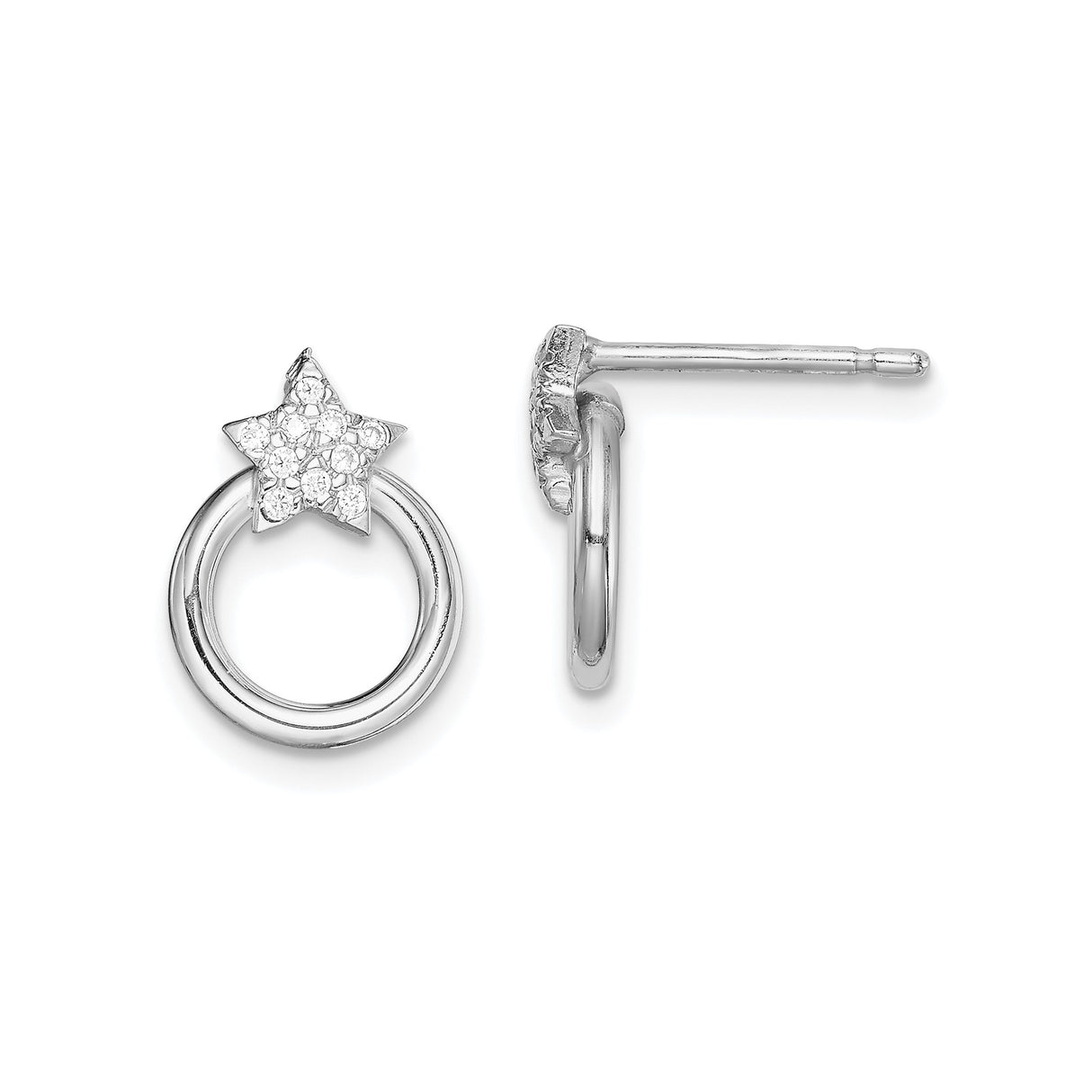 Sterling Silver Star and Hoop Stud Earrings with Cubic Zirconia Pavé Design