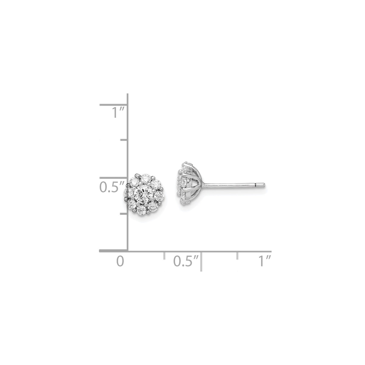 Sterling Silver Flower Cluster Stud Earrings with Cubic Zirconia Halo Design