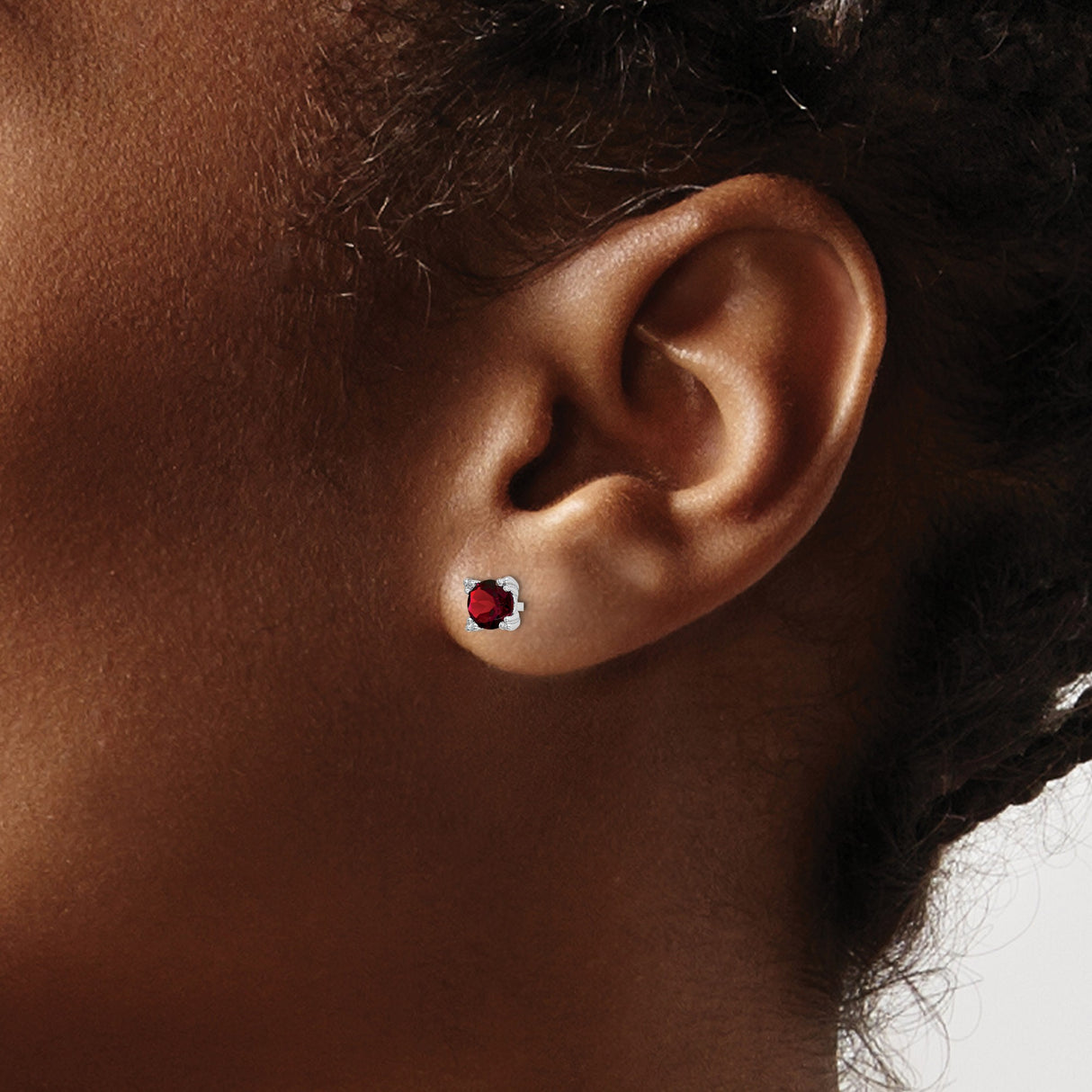 Sterling Silver Stud Earrings with Garnet, Round Cut, Classic Four Prong Setting