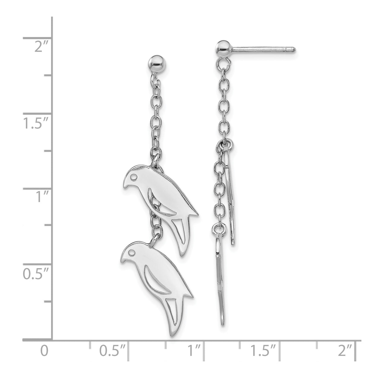 Sterling Silver Dangle Parrot Earrings with Cutout Bird Charms and Delicate Chains