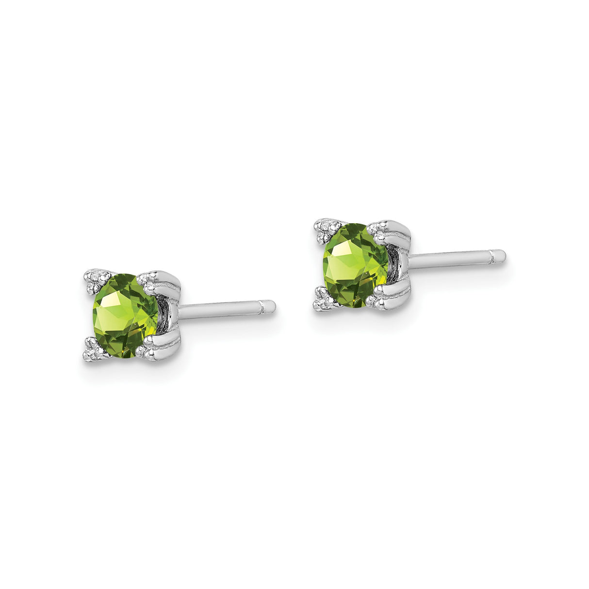 Sterling Silver Stud Earrings with Peridot, Round Cut Minimalist August Birthstone Jewelry