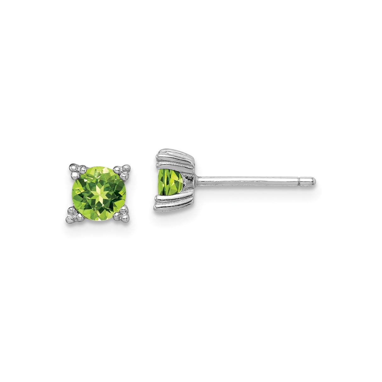 Sterling Silver Stud Earrings with Peridot, Round Cut Minimalist August Birthstone Jewelry
