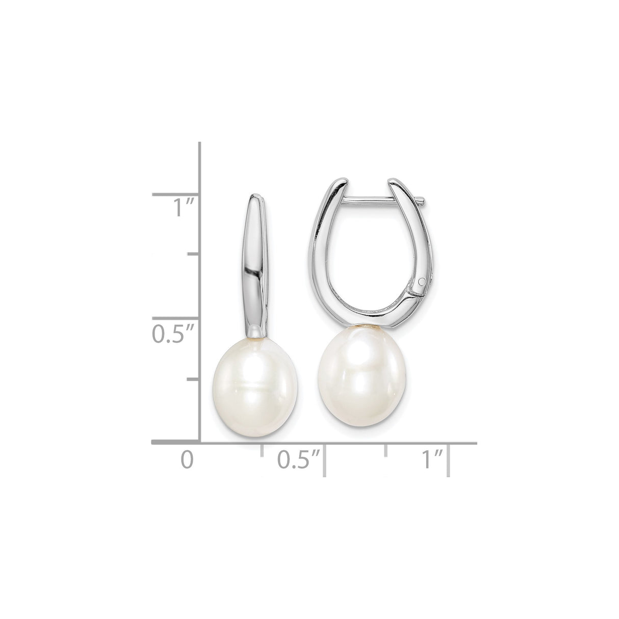 Sterling Silver Drop Earrings with Oval White Freshwater Pearls, Minimalist Hoop Design