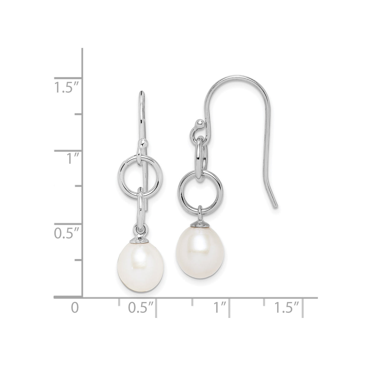 Sterling Silver Drop Earrings with White Freshwater Pearls, Interlocking Circle Design