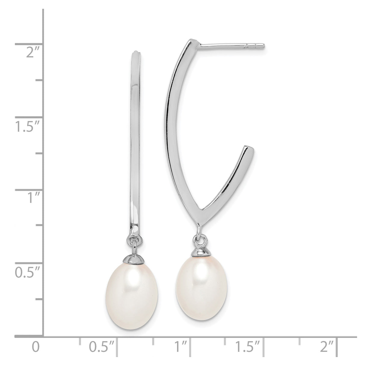 Sterling Silver Drop Earrings with White Freshwater Pearls, Sleek Arc Design for Women