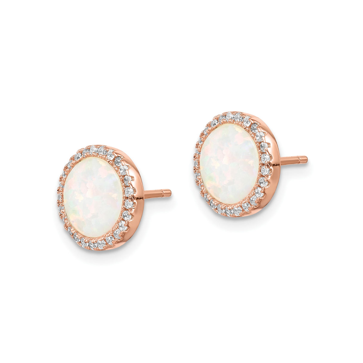 Sterling Silver Opal Halo Stud Earrings with Cubic Zirconia Accents for Women