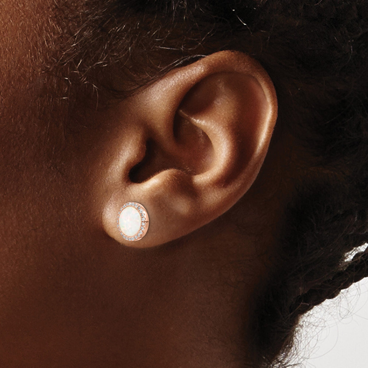 Sterling Silver Opal Halo Stud Earrings with Cubic Zirconia Accents for Women