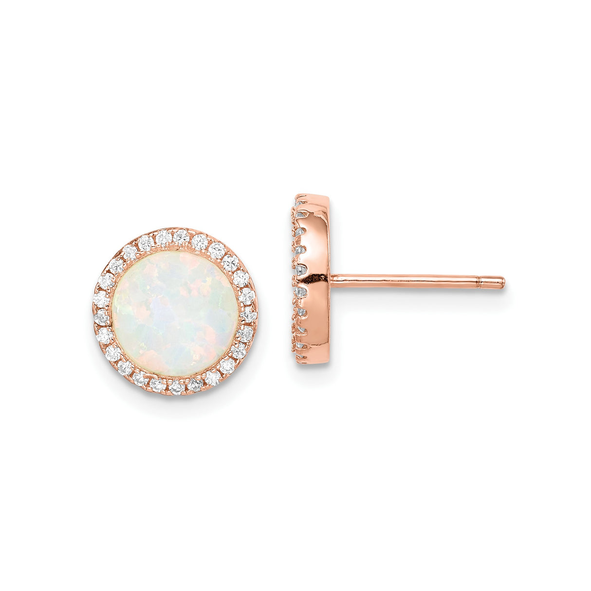 Sterling Silver Opal Halo Stud Earrings with Cubic Zirconia Accents for Women