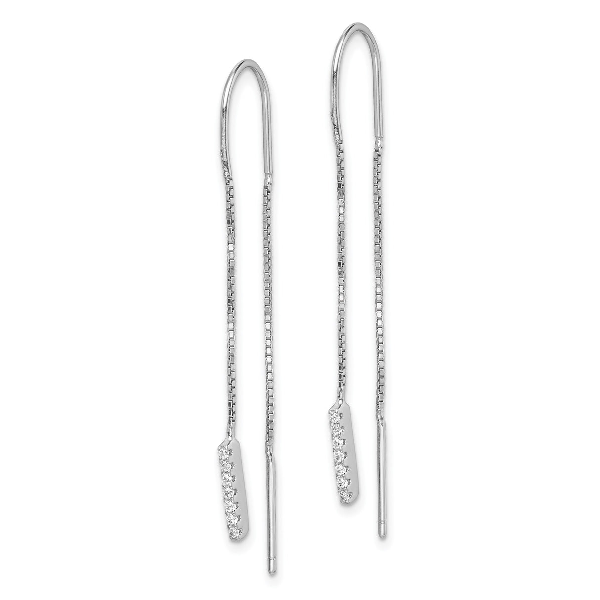 Sterling Silver Threader Earrings with Cubic Zirconia, Minimalist Bar Pull-Through Style
