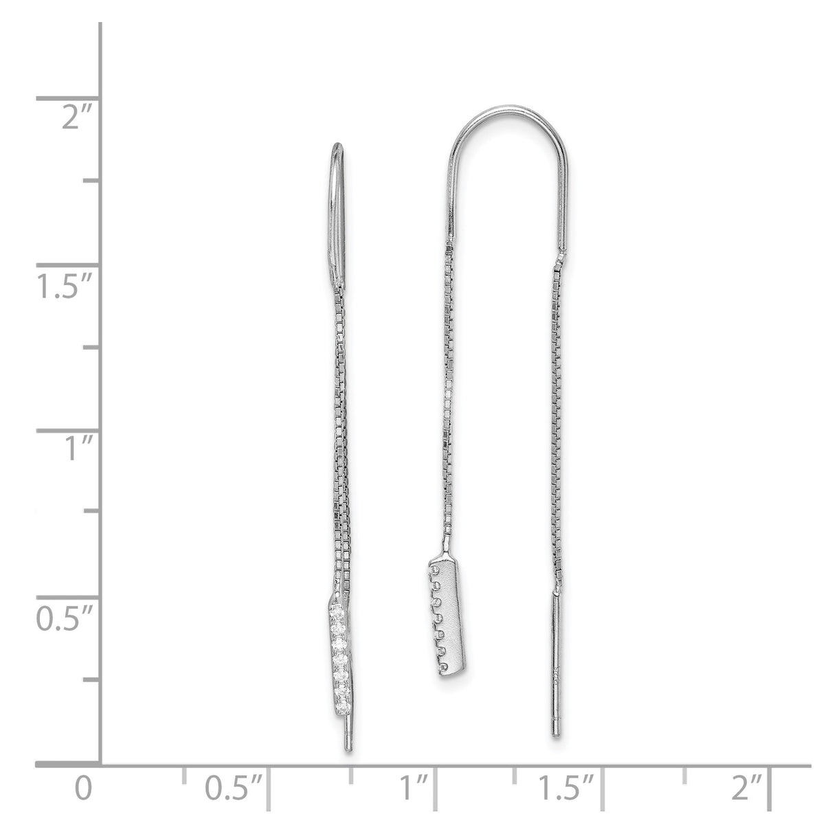 Sterling Silver Threader Earrings with Cubic Zirconia, Minimalist Bar Pull-Through Style