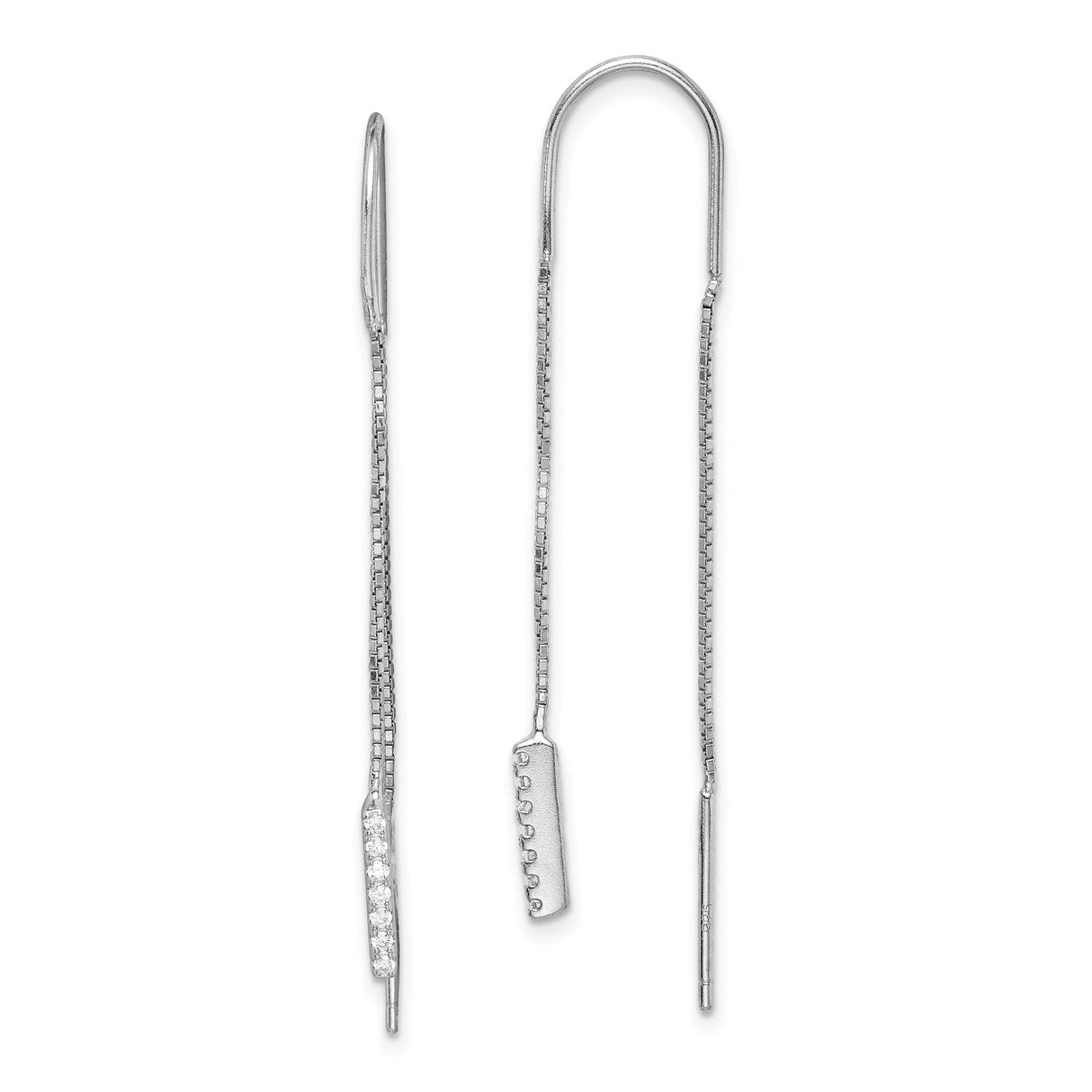 Sterling Silver Threader Earrings with Cubic Zirconia, Minimalist Bar Pull-Through Style