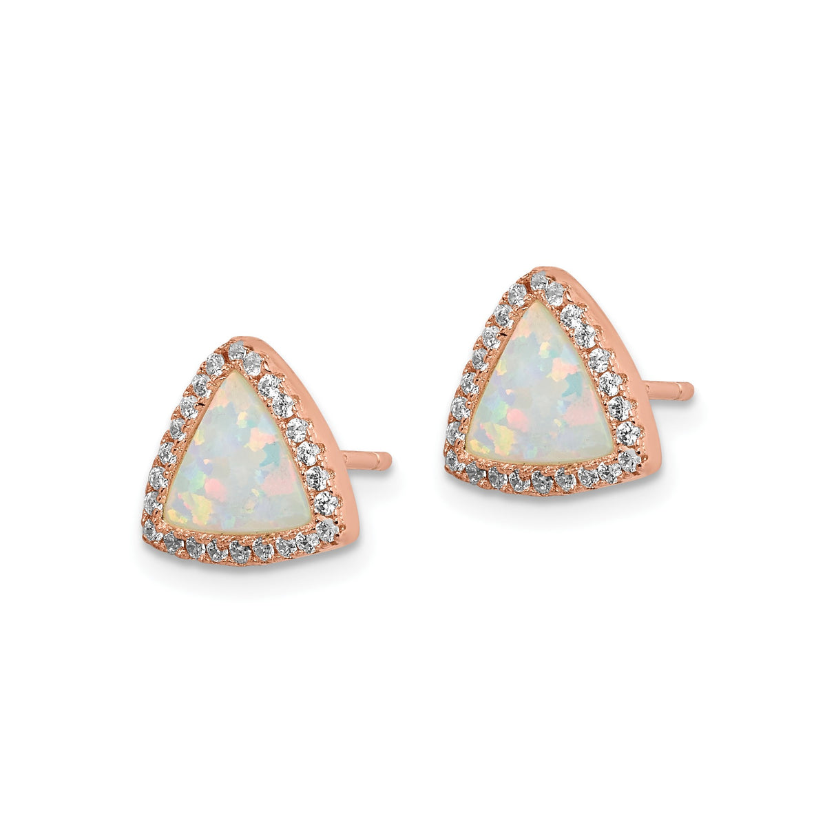 Sterling Silver Triangle Opal Stud Earrings with Cubic Zirconia Halo