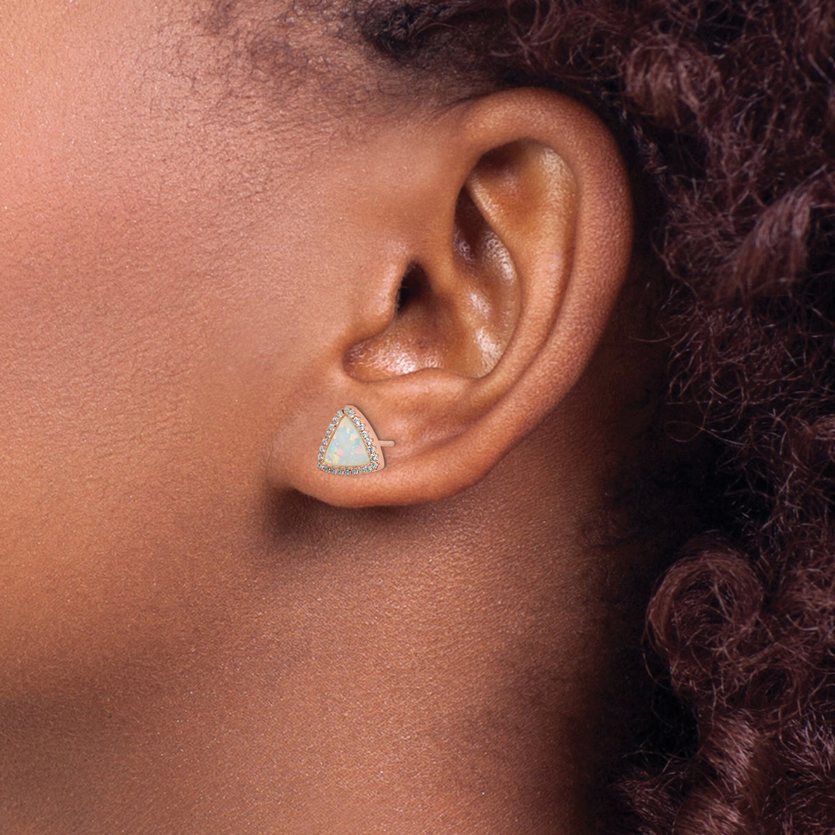 Sterling Silver Triangle Opal Stud Earrings with Cubic Zirconia Halo