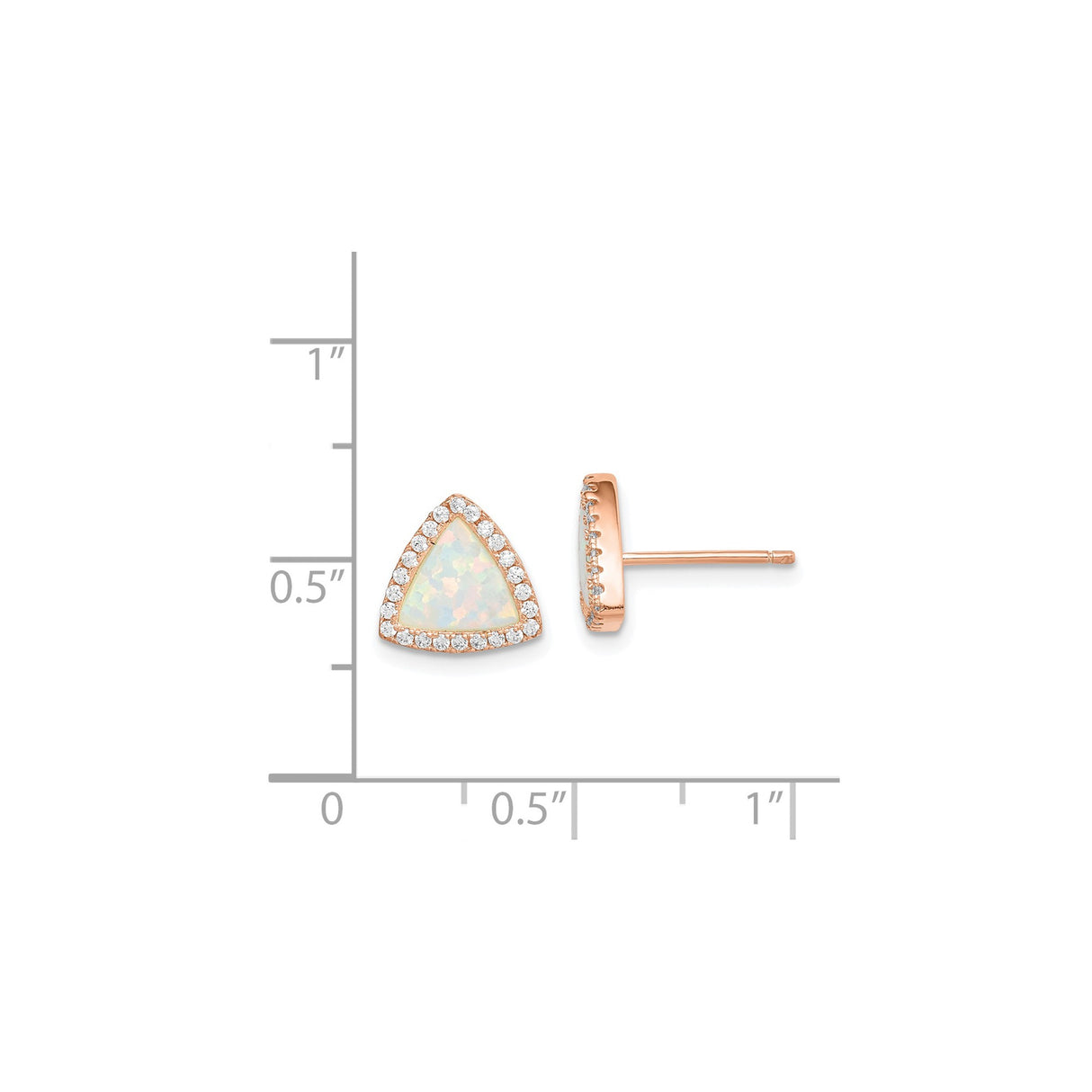 Sterling Silver Triangle Opal Stud Earrings with Cubic Zirconia Halo