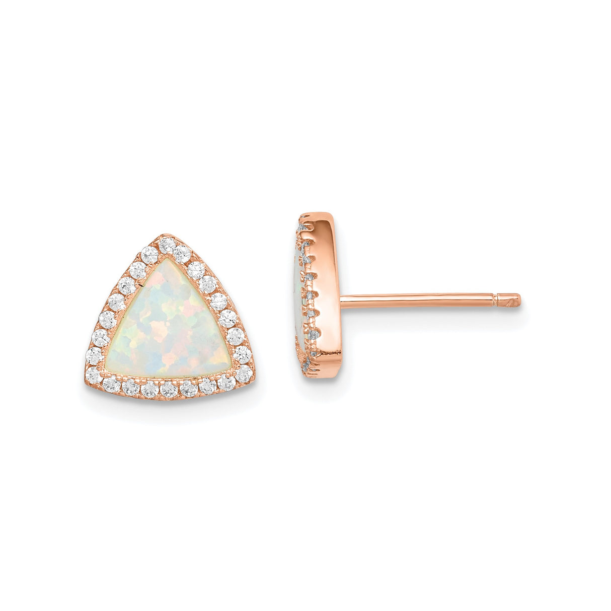 Sterling Silver Triangle Opal Stud Earrings with Cubic Zirconia Halo