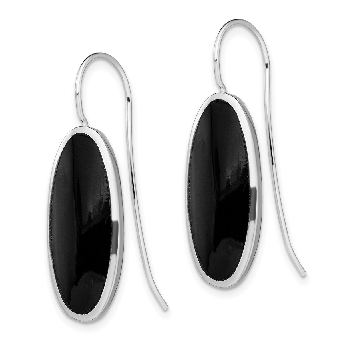 Sterling Silver Dangle Earrings with Oval Onyx, Lightweight Modern Drop Design for Women