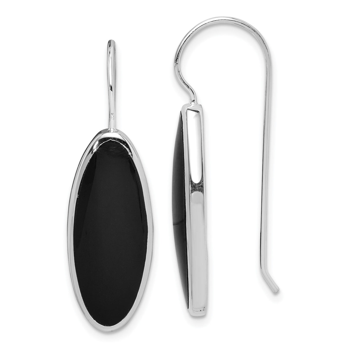 Sterling Silver Dangle Earrings with Oval Onyx, Lightweight Modern Drop Design for Women