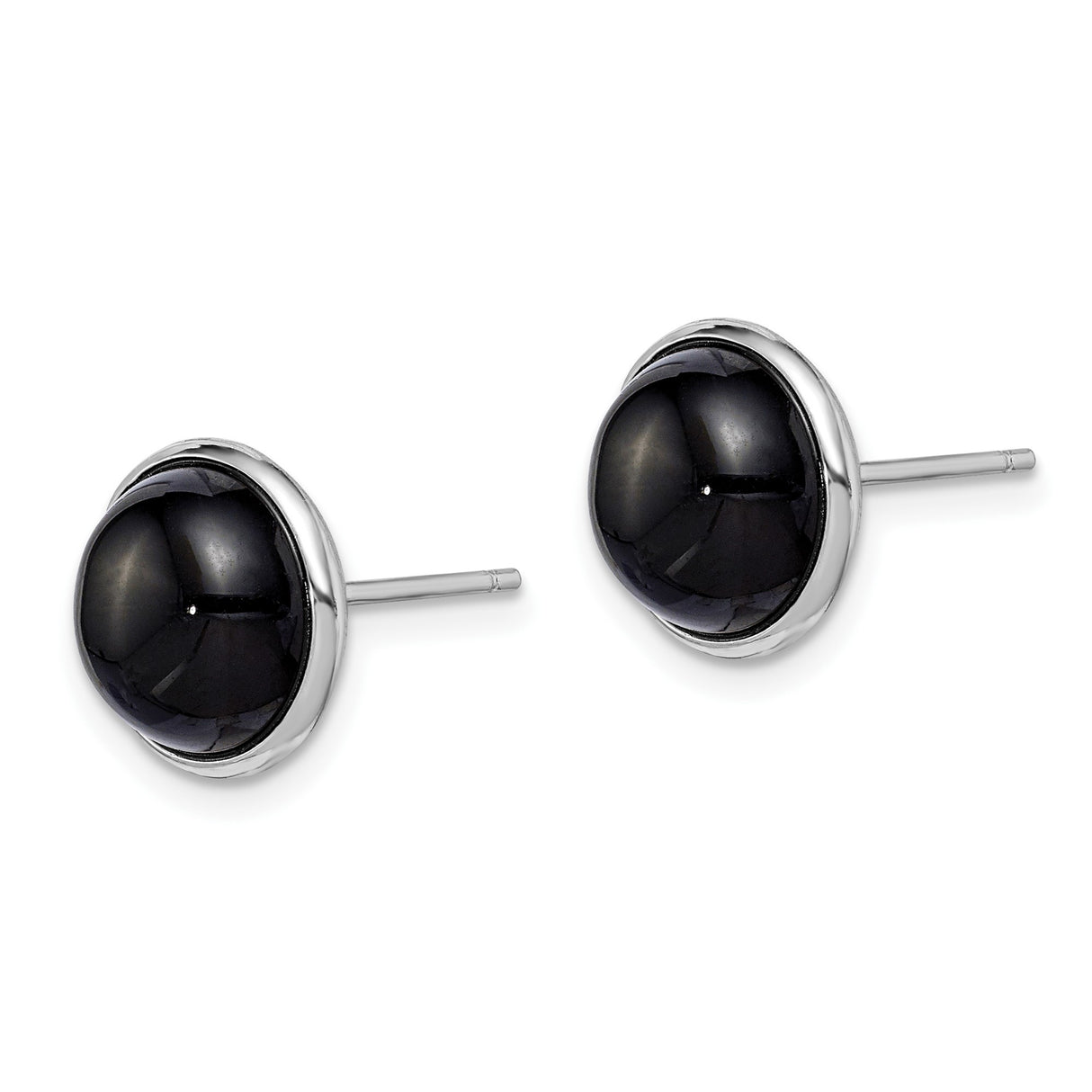 Sterling Silver Stud Earrings with Black Onyx, Smooth Bezel Setting, Minimalist Design for Women