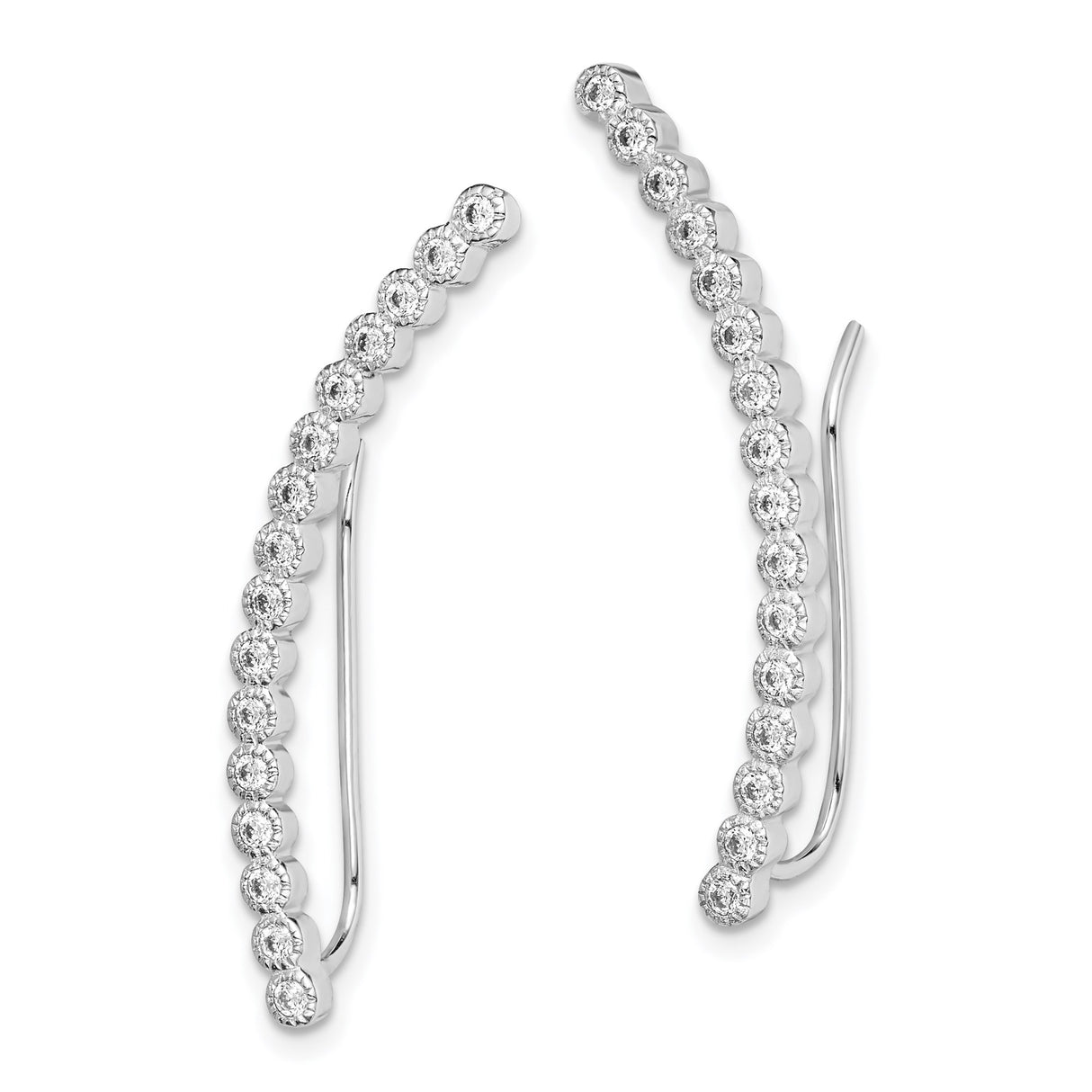 Sterling Silver Ear Climbers with Cubic Zirconia, Minimalist Curved Design