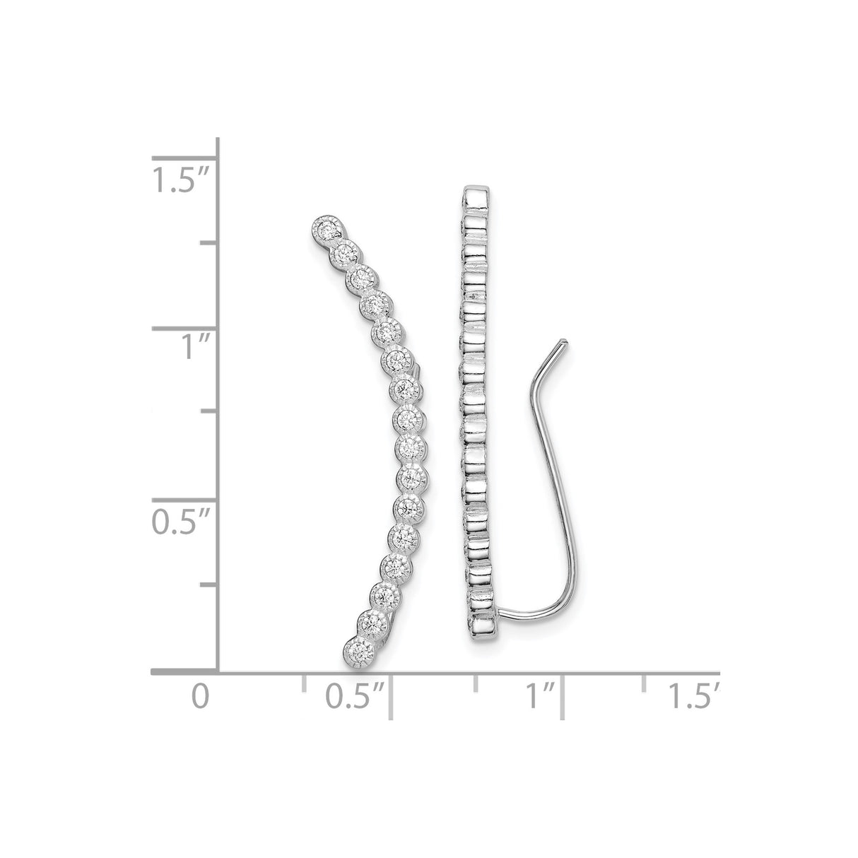 Sterling Silver Ear Climbers with Cubic Zirconia, Minimalist Curved Design